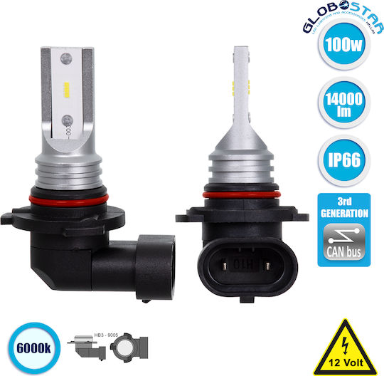 GloboStar Lamps Car F2S Line HB3 Canbus LED 6000K Cold White 12V 100W 2pcs