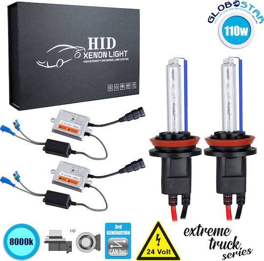 GloboStar Truck Xenon Kit Extreme Truck Series H8 CAN Bus 110W 24V 8000K Cold White