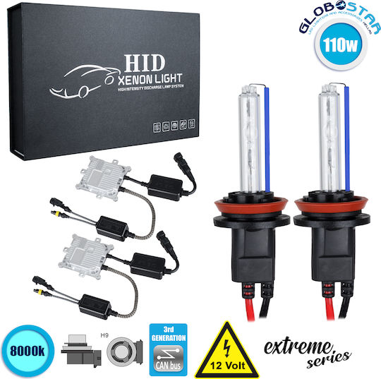 GloboStar Car Xenon Kit Extreme Series H9 CAN Bus 110W 9-16V 8000K Cold White