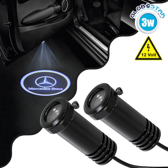 GloboStar Car Door Projectors Car Brand Projector Mercendes Led Cree XHP35 3W 240lm 120° DC 12V IP20 Cool White 6000K with Logo Mercedes Benz