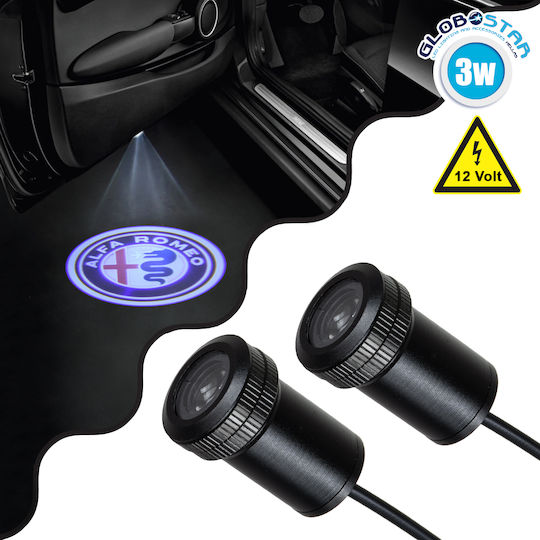 GloboStar Car Door Projectors Car Brand Projector Alfa Romeo Led Cree XHP35 3W 240lm 120° DC 12V IP20 Cool White 6000K with Logo Alfa Romeo