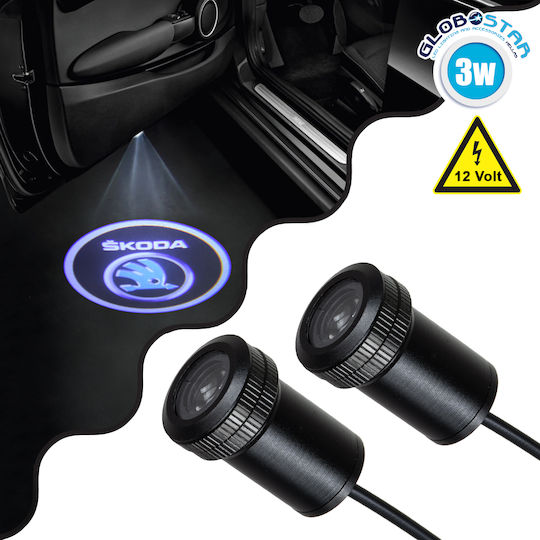 GloboStar Proiectoare Ușă Mașină Proiector LED Cree XHP35 240lm 120° IP20 Alb Rece 6000K pentru Marca Auto cu Logo Skoda