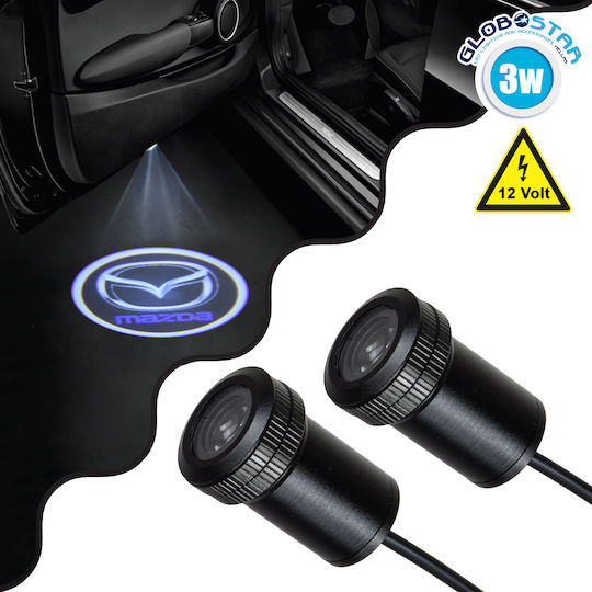GloboStar Проектори за автомобилни врати Кола Проектор Марка Mazda Led Cree XHP35 3240lm 120° IP20 Студено Бяло 6000K с лого Мазда