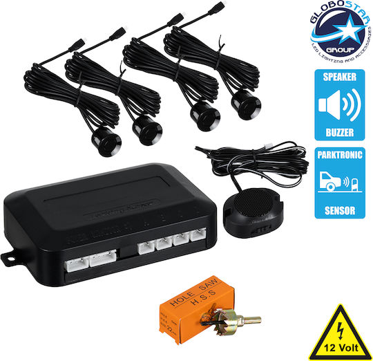 GloboStar Car Parking System with Buzzer and 4 Sensors 25mm in Black Color