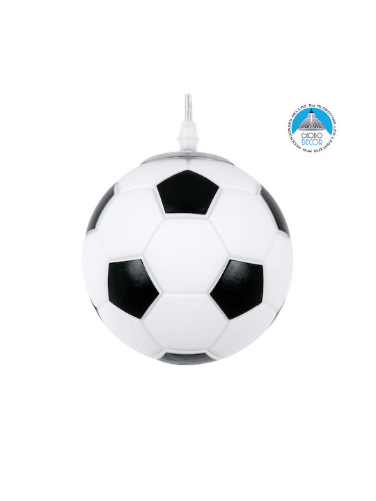 GloboStar Football Μονόφωτο Παιδικό Φωτιστικό Κρεμαστό από Γυαλί με Υποδοχή E27 Μαύρο/Λευκό 15x18cm
