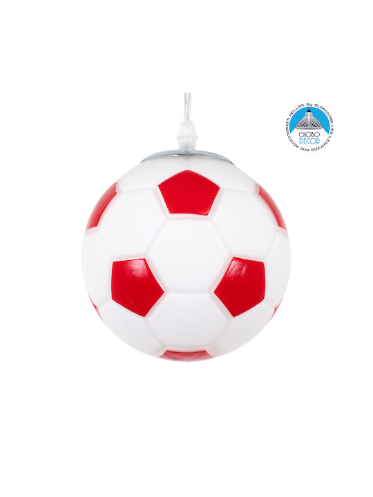 GloboStar Kids Glass Single Ceiling Light E27 Football White/Red 15x18cm