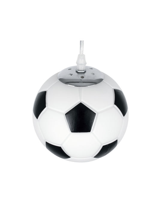 GloboStar Football Μονόφωτο Παιδικό Φωτιστικό Κρεμαστό από Γυαλί με Υποδοχή E27 Μαύρο/Λευκό 15x18cm