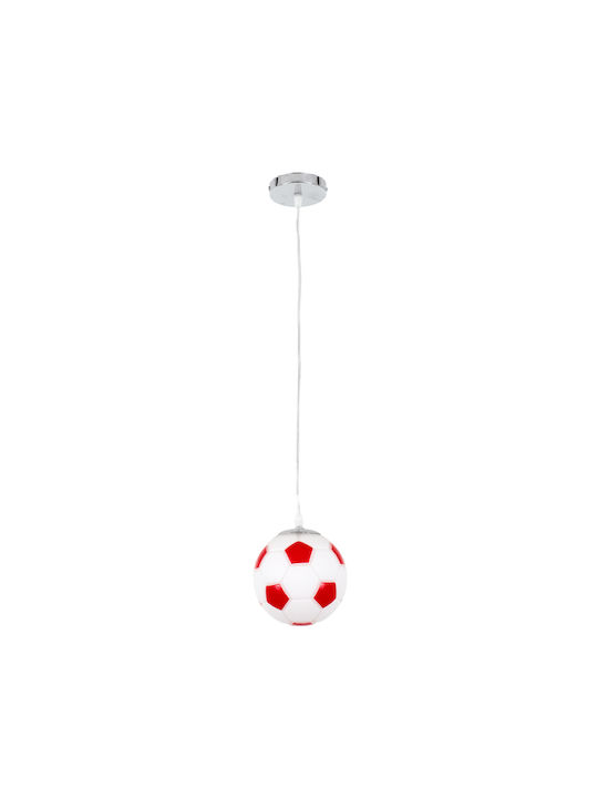 GloboStar Kids Glass Single Ceiling Light E27 Football White/Red 15x18cm