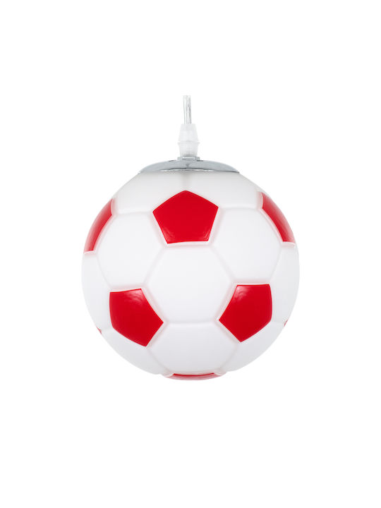 GloboStar Kids Glass Single Ceiling Light E27 Football White/Red 15x18cm