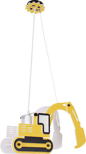 GloboStar Excavator Μονόφωτο Παιδικό Φωτιστικό Κρεμαστό από Πλαστικό με Υποδοχή E27 Κίτρινο 45x27cm