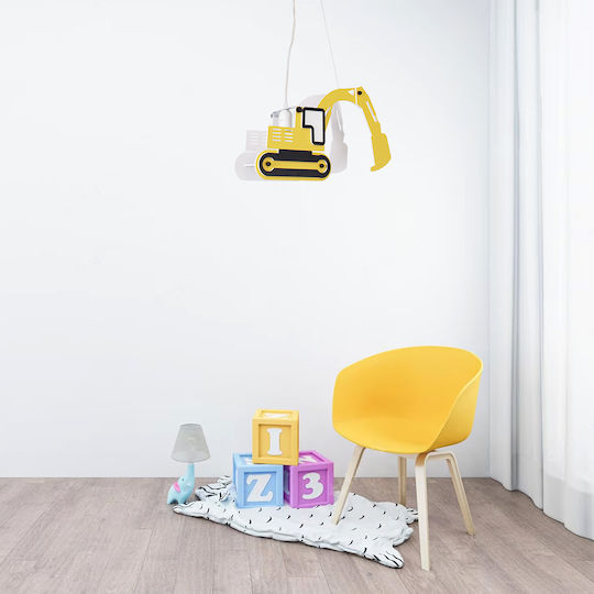 GloboStar Excavator Μονόφωτο Παιδικό Φωτιστικό Κρεμαστό από Πλαστικό με Υποδοχή E27 Κίτρινο 45x27cm