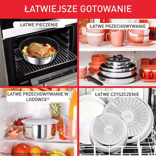 Tefal Ingenio Cook Eat Σετ Μαγειρικά Σκεύη από Ανοξείδωτο Ατσάλι Ασημί 5 τεμαχιών