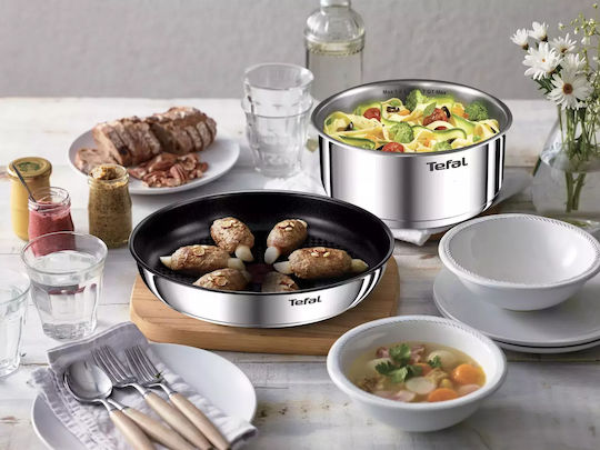 Tefal Ingenio Cook Eat Σετ Μαγειρικά Σκεύη από Ανοξείδωτο Ατσάλι Ασημί 5 τεμαχιών