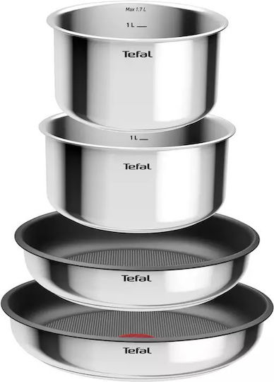 Tefal Ingenio Cook Eat Σετ Μαγειρικά Σκεύη από Ανοξείδωτο Ατσάλι Ασημί 5 τεμαχιών