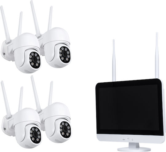 GloboStar Surveillance System 4 Cameras Wireless Cameras IP 1080p with Recorder & Monitor