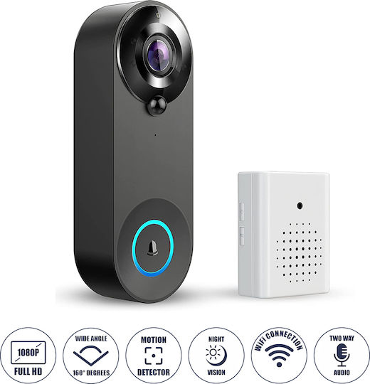GloboStar Безжично Bell за Врата Wi-Fi 1080P Черен
