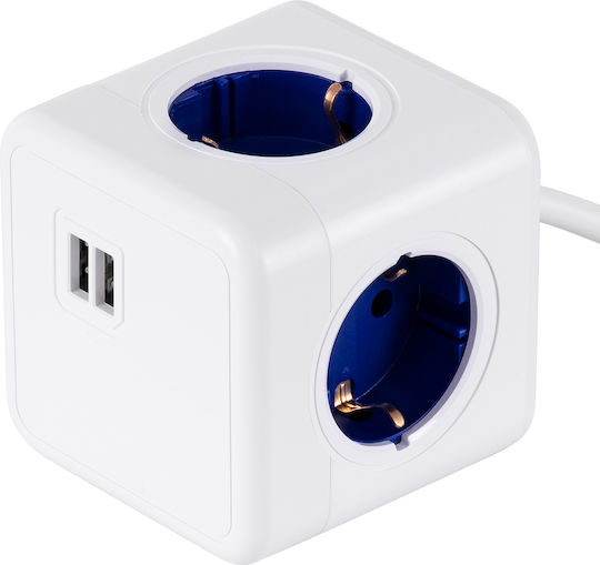 GloboStar PowerCube with Surge Protection 4 Positions with 2 USB-A and Cable 1.5m