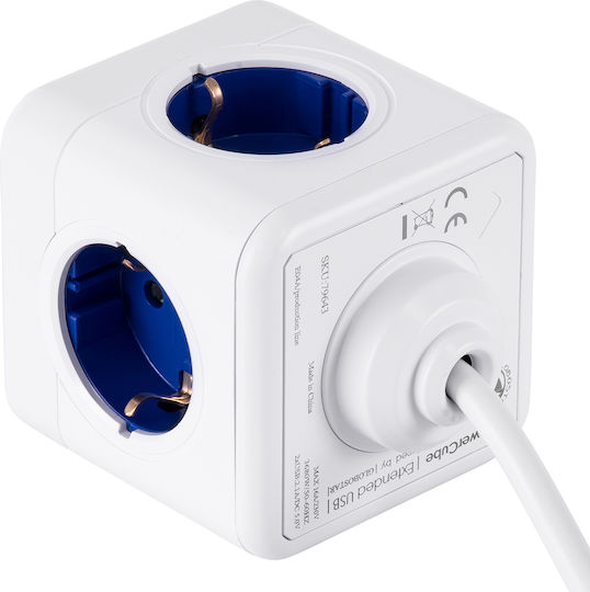 GloboStar PowerCube with Surge Protection 4 Positions with 2 USB-A and Cable 1.5m