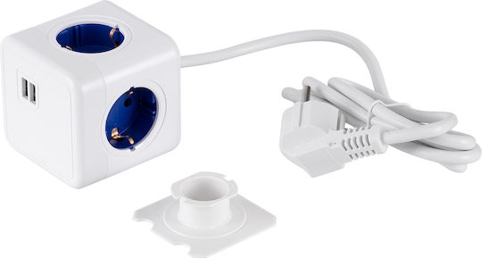 GloboStar PowerCube with Surge Protection 4 Positions with 2 USB-A and Cable 1.5m