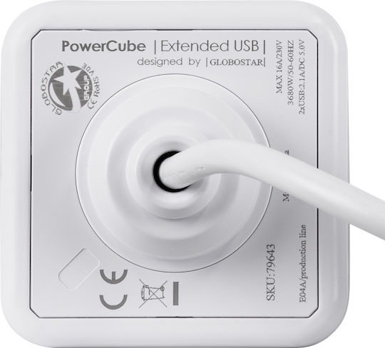 GloboStar PowerCube with Surge Protection 4 Positions with 2 USB-A and Cable 1.5m