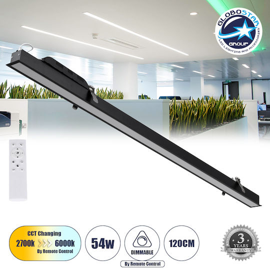 GloboStar Luca Commercial Linear Recessed LED Ceiling Light 54W Warm White IP20 Dimmable L121.5xD5xH4cm