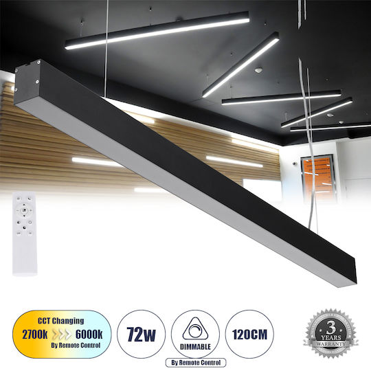 GloboStar Orion -P Commercial Linear LED Ceiling Light 72W Warm White IP20 Dimmable L120xD5.5xH7cm