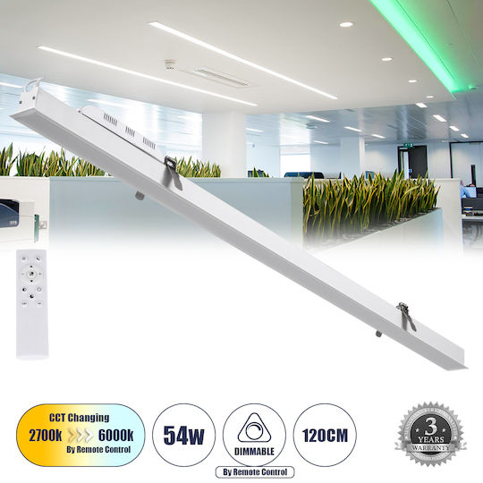 GloboStar Luca LED Kommerzielle lineare Beleuchtung Leuchte Decke 54W Warmes Weiß IP20 mit einstellbarer Helligkeit B121.5xT5xH4cm