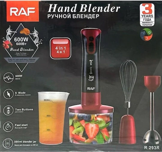 Raf Blender De Mână Cu Tijă Din Inox 600W Roșu