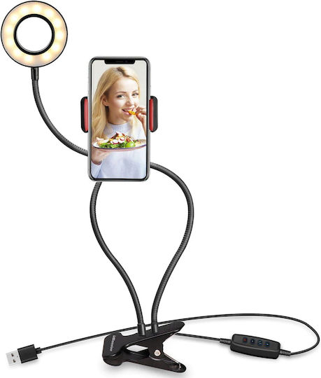 GloboStar Ring Light 9cm 3000 - 6000K with Desktop Stand/Mount Stand and Mobile Holder
