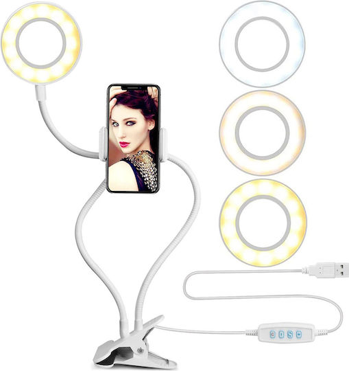 GloboStar Ring Light 9cm 3000 - 6000K with Desktop Stand/Mount Stand and Mobile Holder