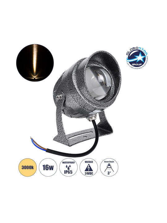 GloboStar Φωτιστικό Προβολάκι LED Εξωτερικού Χώρου 16W με Θερμό Λευκό Φως IP65 Ασημί