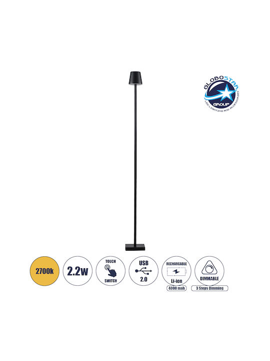 GloboStar Nega Outdoor Floor Lamp LED 2.2W With Warm White Light IP44 Black