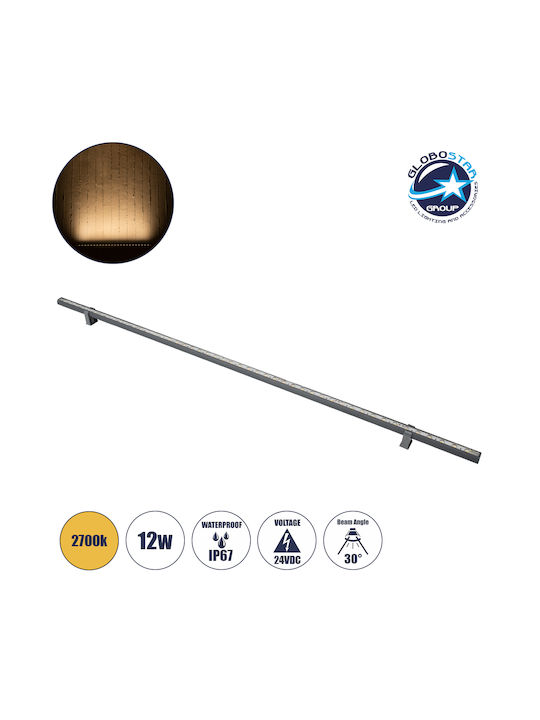 GloboStar Stellar Bară de Iluminat Exterior Lampă LED Wall Washer 12W cu Lumină Albă Caldă IP67 Gri