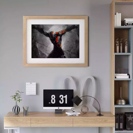 Gaming Poster God War Kratos Gm029 30cm X 40cm Premium Μαύρο Ξύλινο Κάδρο