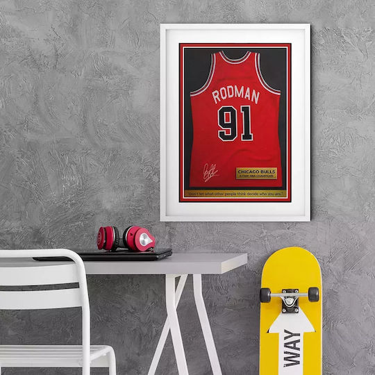 Poster NBA Rodman 91 Jersey SNK056 21cm x 30cm Premium Black Wooden Frame