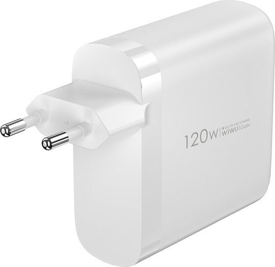 Wiwu Φορτιστής Χωρίς Καλώδιο GaN με Θύρα USB-A και 3 Θύρες USB-C 120W Λευκός (Wi-U020)