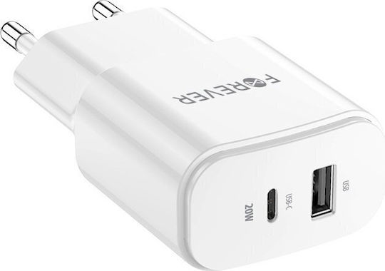 Forever Зарядно Устройство Без Кабел 20W Power Delivery Бял (TC-01-20AC)