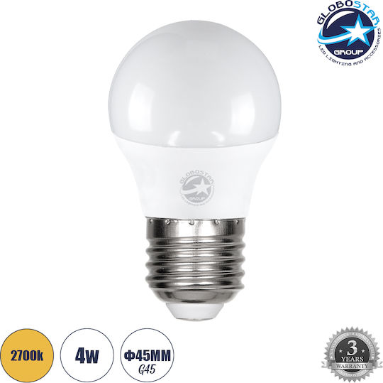 GloboStar Λάμπα LED 4W 78mm για Ντουί E27 και Σχήμα G45 Θερμό Λευκό 376lm