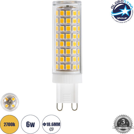 GloboStar LED крушка 6W 80mm за фасунга G9 Топло бяло 816лм