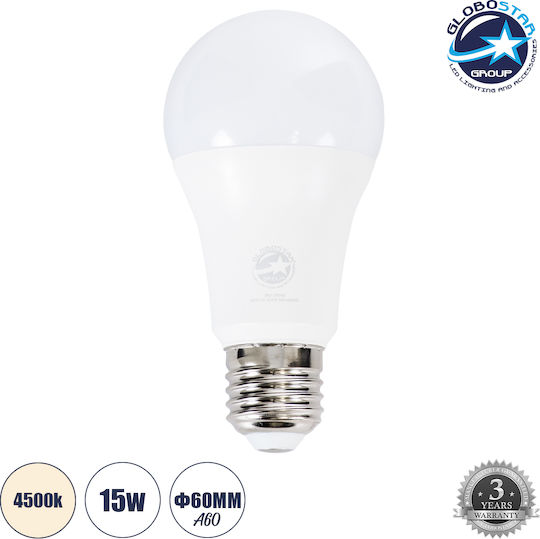 GloboStar LED Bulb 15W 119mm for Socket E27 and Shape A60 Natural White 1455lm