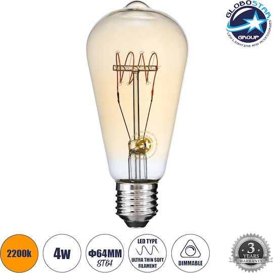 GloboStar LED Bulb 4W 140mm for Socket E27 and Shape ST64 Warm White 280lm Dimmable