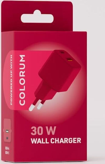 Colorum Φορτιστής με Ενσωματωμένο Καλώδιο 30W Power Delivery Ροζ (GSM178772)