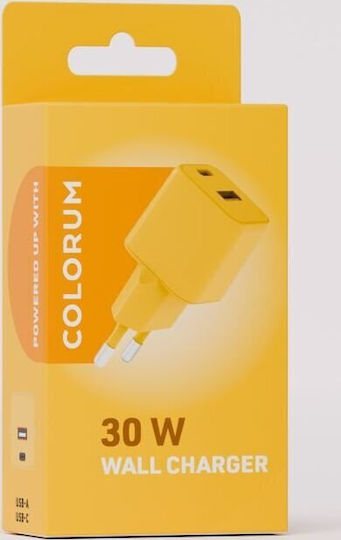 Colorum Φορτιστής με Ενσωματωμένο Καλώδιο 30W Power Delivery Κίτρινος (GSM178774)
