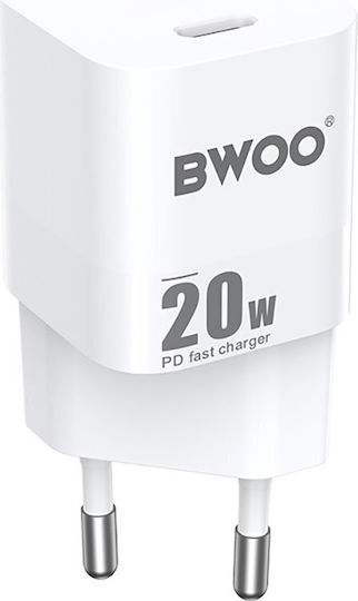 BWOO Φορτιστής Χωρίς Καλώδιο με Θύρα USB-C 20W Power Delivery Λευκός (CDA155)