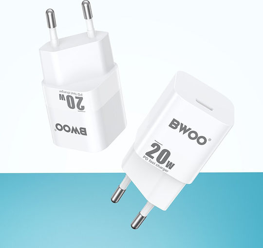 BWOO Φορτιστής Χωρίς Καλώδιο με Θύρα USB-C 20W Power Delivery Λευκός (CDA155)
