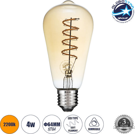 GloboStar LED-Lampe 6W 145mm für Fassung E27 und Form ST64 Warmes Weiß 490lm Dimmbar