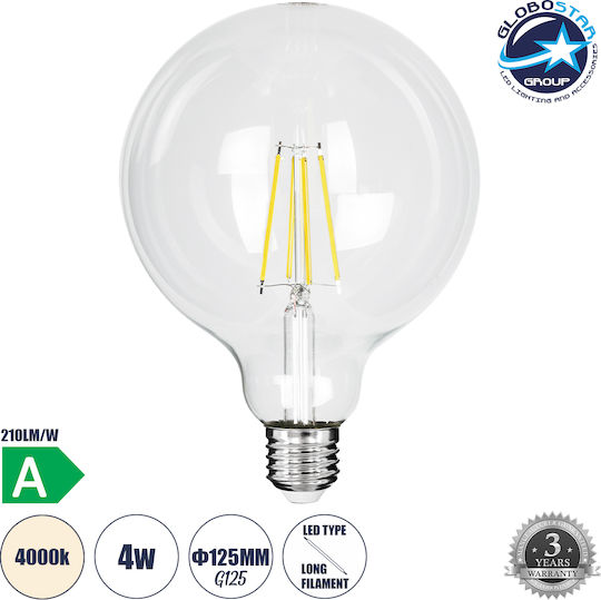 GloboStar LED-Lampe 4W 138mm für Fassung E27 und Form G125 Naturweiß 840lm