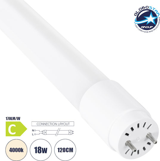 GloboStar LED-Lampe 18W Röhrenform 120εκ. für Fassung G13 und Form T8 Naturweiß 3060lm