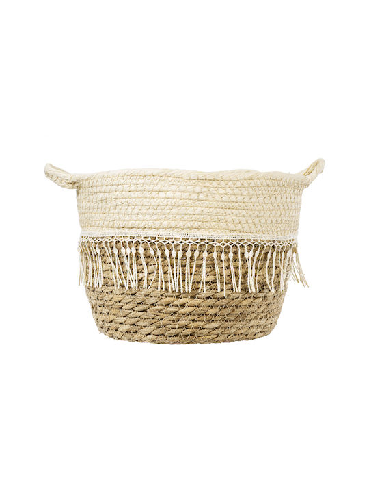 GloboStar MYKONOS Übertopf Makramee Beige mit Gestell 25x25x19εκ.
