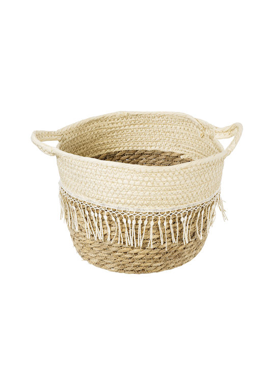 GloboStar MYKONOS Übertopf Makramee Beige mit Gestell 25x25x19εκ.